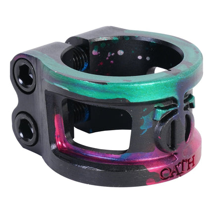Oath Cage V2 Alloy 2 Bolt Double Stunt Scooter Clamp - Green/Pink-ScootWorld.de