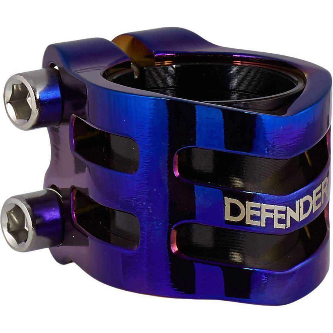 Longway Defender Double Stunt Scooter Clamp - Blue Chrome-ScootWorld.de