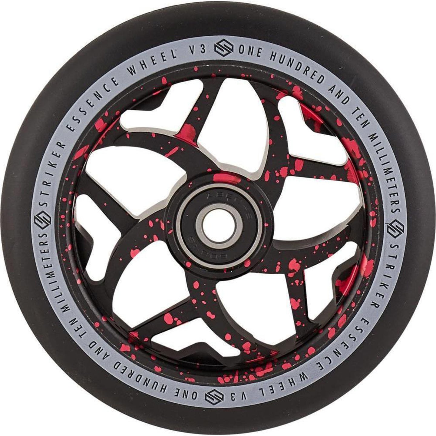 Striker Essence V3 Black PU 110mm Stunt Scooter Rolle - Splash Black/Red-ScootWorld.de