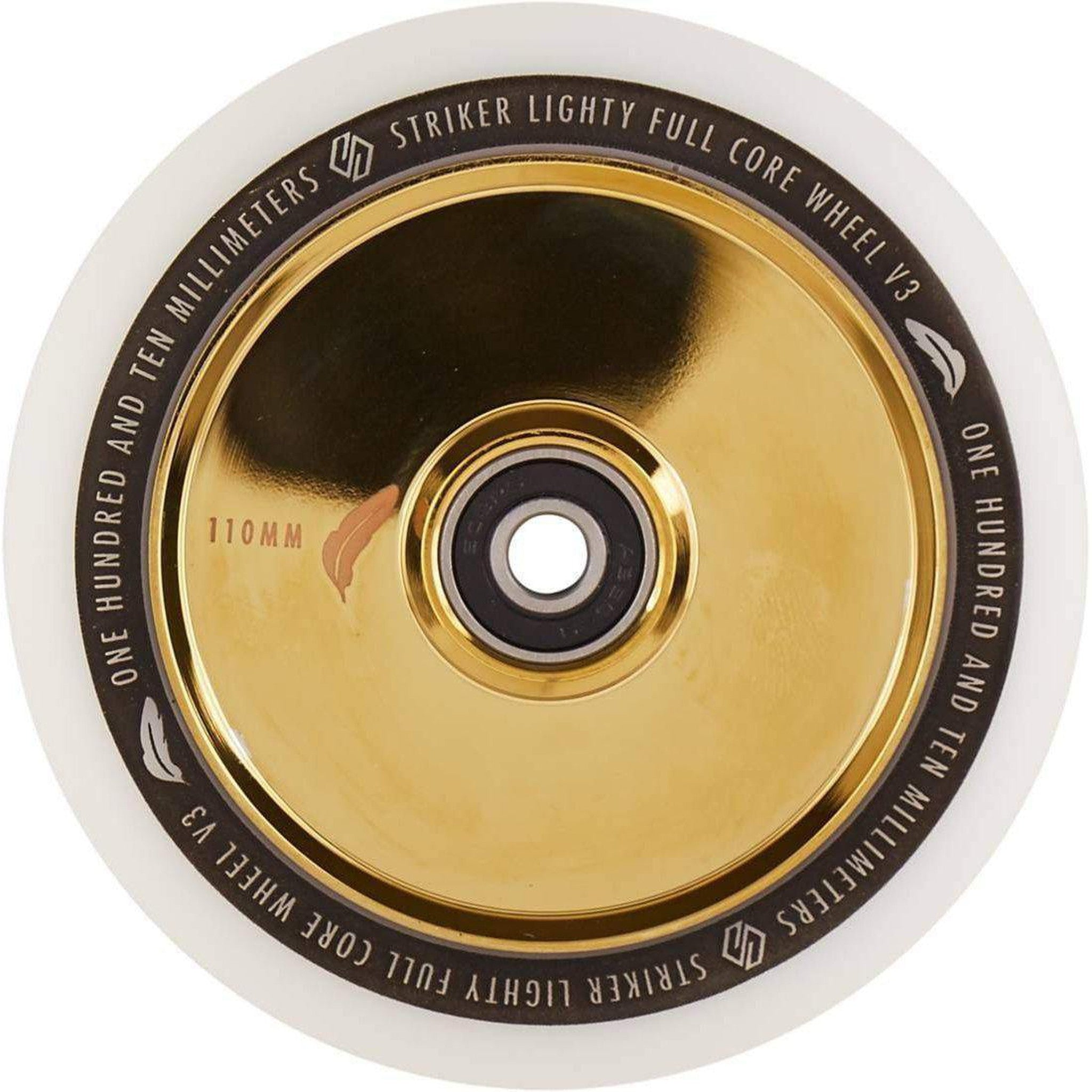 Striker Lighty Fullcore V3 White PU 110mm Stunt Scooter Rolle - Gold Chrome-ScootWorld.de