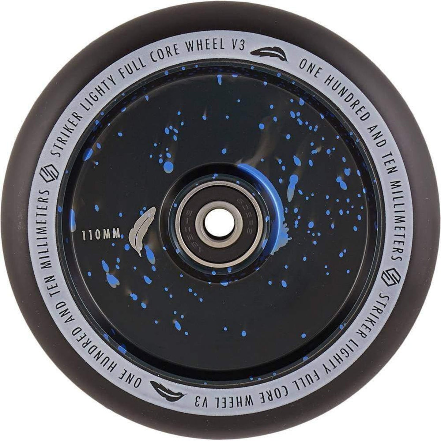 Striker Lighty Fullcore V3 Black PU 110mm Stunt Scooter Rolle - Splash Black/Blue-ScootWorld.de